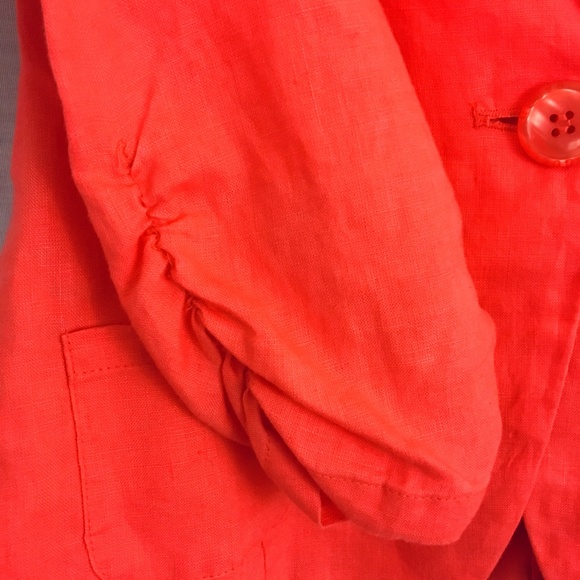 Guess Hot Coral Linen 3/4 Ruched Sleeve Blazer S - Picture 5 of 7
